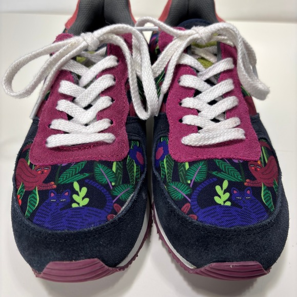 Inkkas Womens Colorful Floral Cat Print Suede Canvas Sneakers Size 7 - Picture 4 of 11